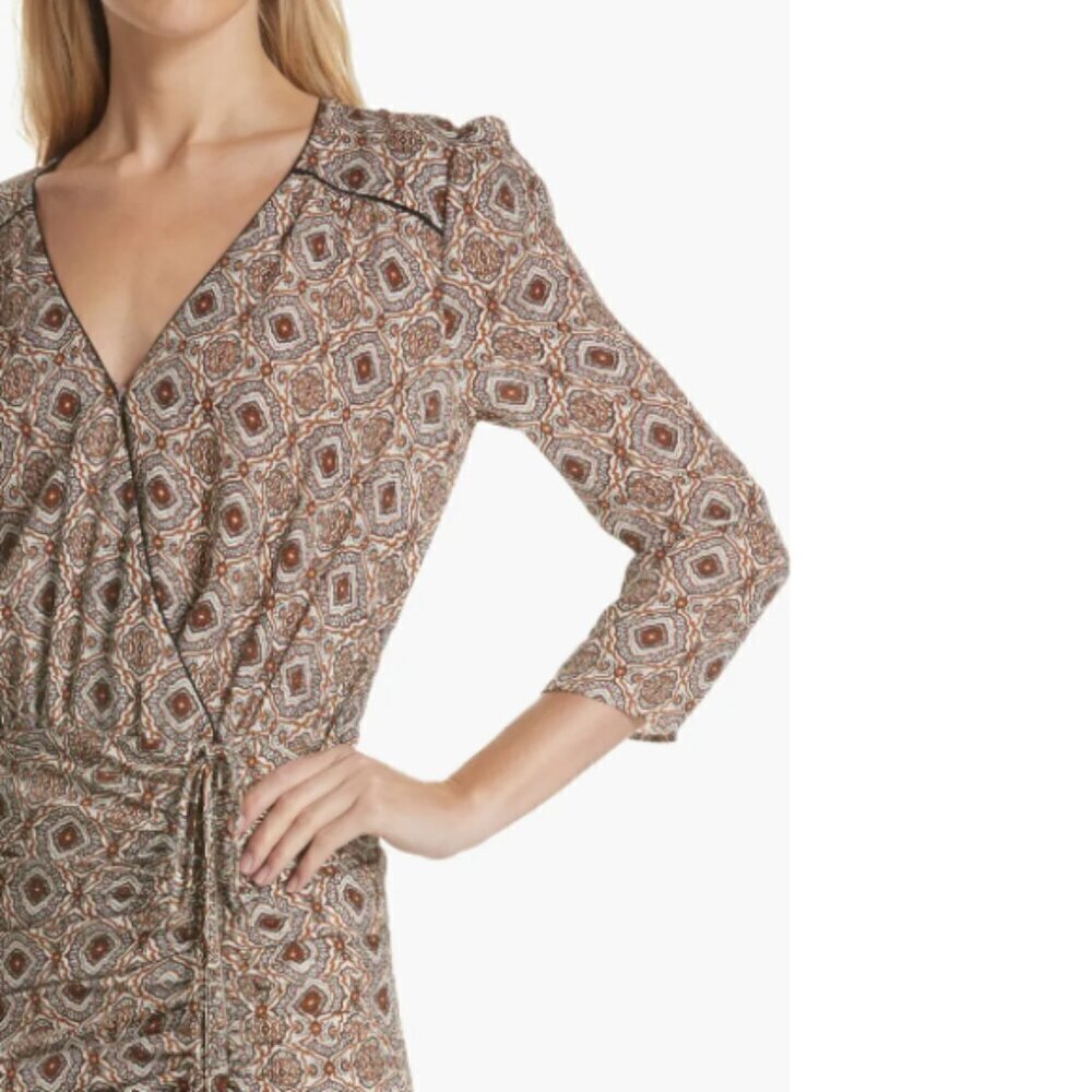 NWT Veronica Beard Printed Mini Dress in Brown and Cream - Picture 4 of 5
